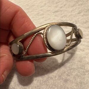 Vintage Sterling Bracelet Mother of Pearl  New  Braided Accent Silver